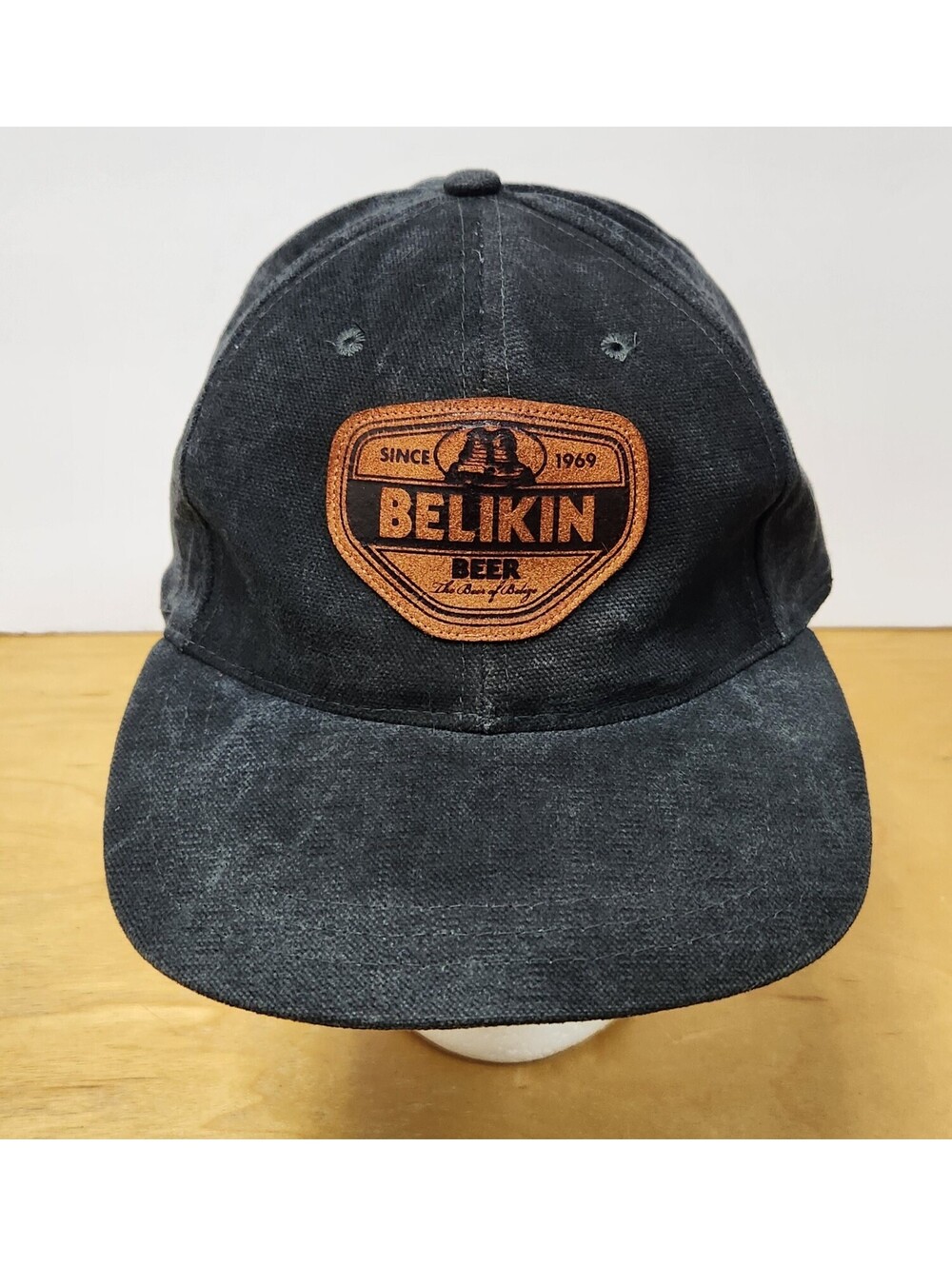 Belikin Beer Strapback Baseball Hat Debossed Leather Logo Patch Faded Black